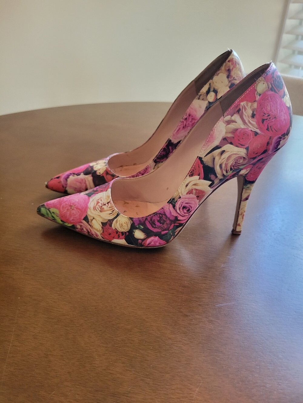 Kate Spade New York Licorice Floral Pumps Pink Rose Garden Leather Heels 9.5 B